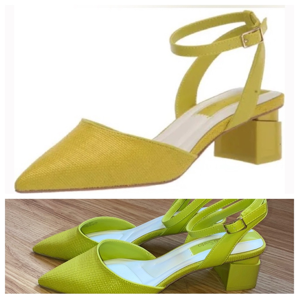 Franco Sarto Naya Pointed Toe Parrot Green Ankle Strap Block Heels Chartreuse 7M